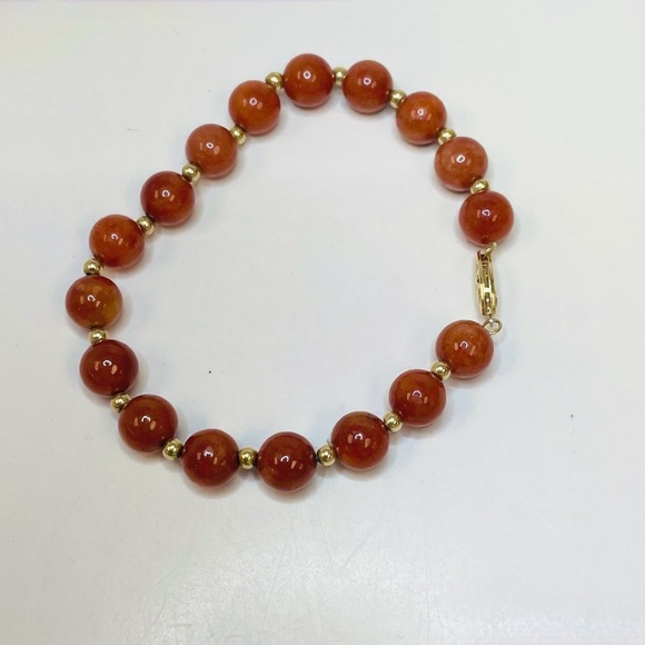 14k Yellow Gold Carnelian Beaded Bracelet 15.9g